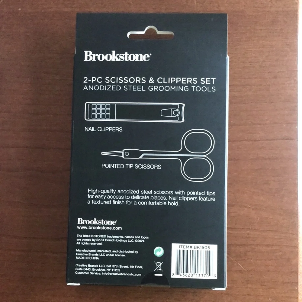 New BROOKSTONE Scissors & Nail Clippers Set *Black Coated Anodized Steel*